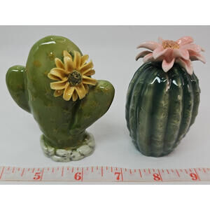 Hand Crafted Ceramic Cactus with Flowers Salt & Pepper Shakers, Home Décor, Gift